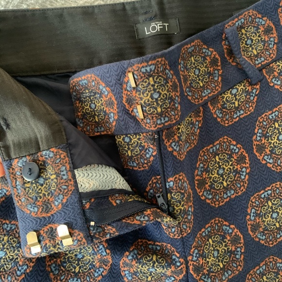 LOFT - Marisa Navy Blue Brocade Ankle Trouser - Picture 5 of 14